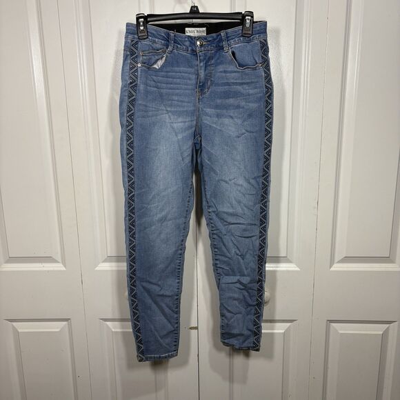 Knox Rose Jeans Women 6 Mid Rise Boho Embroidered Aztec Side Stripe Denim - Picture 1 of 10
